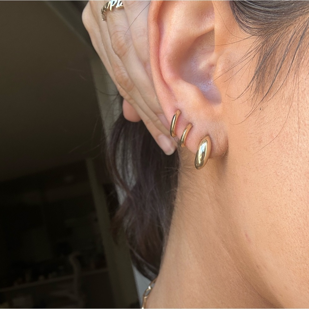 14k solid Gold Hoop Huggies - Picture 2 of 5